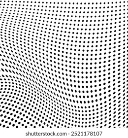 Abstract halftone wave dotted background. Halftone grunge pattern with square. Vector halftone modern pop art twisted texture for poster, cover, business card, postcard, art label layout, sticker.