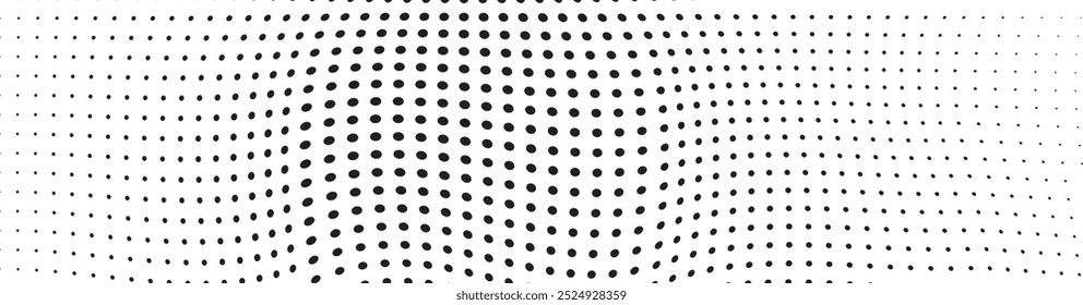 Abstract halftone wave dotted background. Futuristic twisted grunge pattern, dot, circles. Vector modern optical pop art texture for posters, business cards, cover, labels mock-up, stickers layout