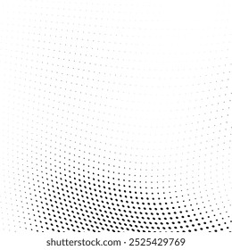 Abstrakte Halbtonwelle, gepunkteter Hintergrund. Futuristisches verdrehtes Grunge-Muster, Punkt, Kreise. Vektormoderne optische Pop Art Textur für Poster, Visitenkarten, Cover, Labels mock-up, Aufkleber Layout