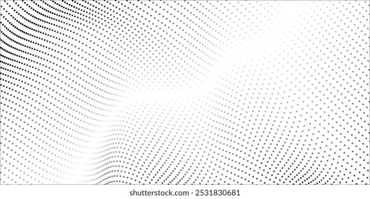 Abstract halftone wave dotted background. Futuristic twisted grunge pattern, dot, circles. Vector modern optical pop art texture
