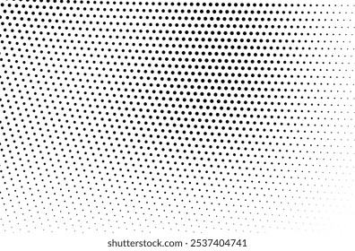 Plano de fundo pontilhado de onda de meio-tom abstrato. Padrão de grunge retorcido futurista, ponto, círculos. Vetor moderno óptico pop art textura para cartazes, cartões de visita, tampa, etiquetas mock-up, layout de adesivos