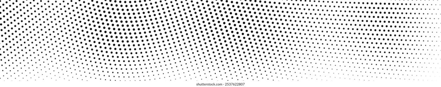 Abstract halftone wave dotted background. Futuristic twisted grunge pattern, dot, circles. Vector modern optical pop art texture for posters, business cards, cover, labels mock-up, stickers layout