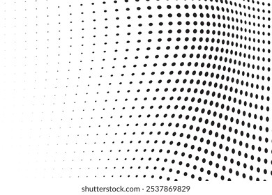 Abstract halftone wave dotted background. Futuristic twisted grunge pattern, dot, circles. Vector modern optical pop art texture for posters, business cards, cover, labels mock-up, stickers layout