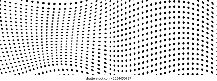 Abstract halftone wave dotted background. Halftone grunge pattern with square. Vector halftone modern pop art twisted texture for poster, cover, business card, postcard, art label layout, sticker.