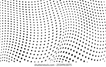 Abstract halftone wave dotted background. Halftone grunge pattern with square. Vector halftone modern pop art twisted texture for poster, cover, business card, postcard, art label layout, sticker.