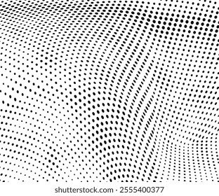 Abstract halftone wave dotted background. Halftone grunge pattern with square. Vector halftone modern pop art twisted texture for poster, cover, business card, postcard, art label layout, sticker.