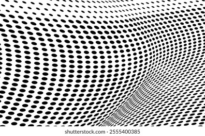 Abstract halftone wave dotted background. Halftone grunge pattern with square. Vector halftone modern pop art twisted texture for poster, cover, business card, postcard, art label layout, sticker.