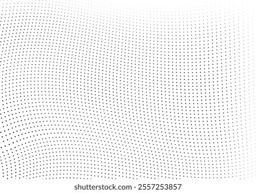 Abstract halftone wave dotted background. Halftone grunge pattern with square. Vector halftone modern pop art twisted texture for poster, cover, business card, postcard, art label layout, sticker.