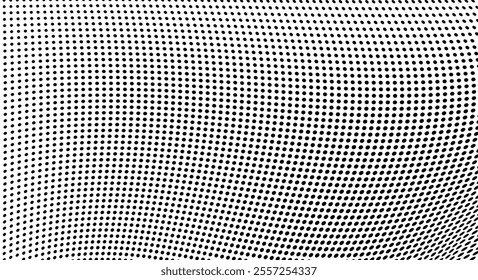 Abstract halftone wave dotted background. Halftone grunge pattern with square. Vector halftone modern pop art twisted texture for poster, cover, business card, postcard, art label layout, sticker.