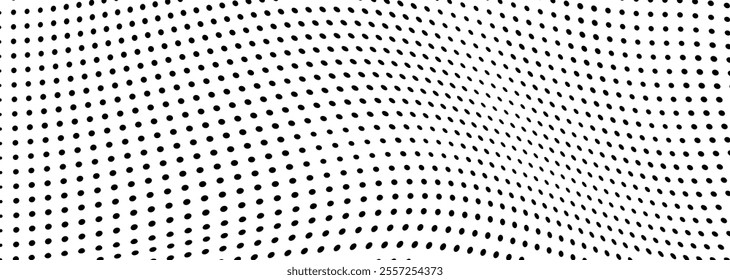 Abstract halftone wave dotted background. Halftone grunge pattern with square. Vector halftone modern pop art twisted texture for poster, cover, business card, postcard, art label layout, sticker.