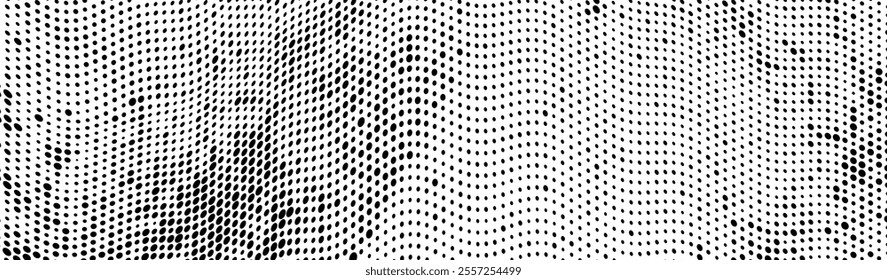Abstract halftone wave dotted background. Halftone grunge pattern with square. Vector halftone modern pop art twisted texture for poster, cover, business card, postcard, art label layout, sticker.