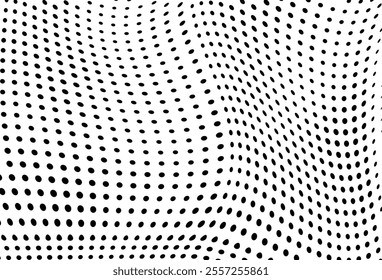 Abstract halftone wave dotted background. Halftone grunge pattern with square. Vector halftone modern pop art twisted texture for poster, cover, business card, postcard, art label layout, sticker.