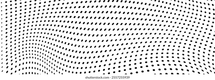 Abstract halftone wave dotted background. Halftone grunge pattern with square. Vector halftone modern pop art twisted texture for poster, cover, business card, postcard, art label layout, sticker.