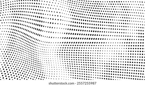 Abstract halftone wave dotted background. Halftone grunge pattern with square. Vector halftone modern pop art twisted texture for poster, cover, business card, postcard, art label layout, sticker.