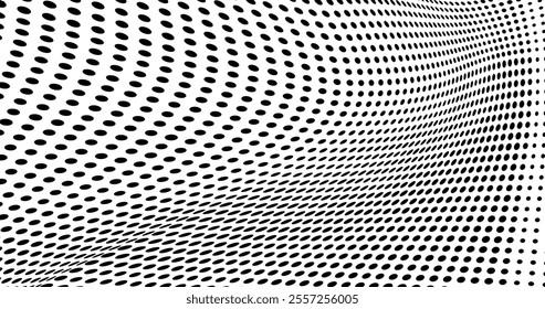 Abstract halftone wave dotted background. Halftone grunge pattern with square. Vector halftone modern pop art twisted texture for poster, cover, business card, postcard, art label layout, sticker.