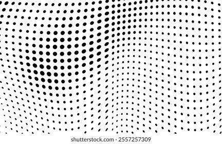 Abstract halftone wave dotted background. Halftone grunge pattern with square. Vector halftone modern pop art twisted texture for poster, cover, business card, postcard, art label layout, sticker.