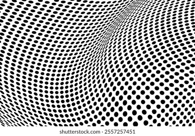 Abstract halftone wave dotted background. Halftone grunge pattern with square. Vector halftone modern pop art twisted texture for poster, cover, business card, postcard, art label layout, sticker.