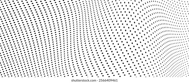 Abstract halftone wave dotted background. Halftone grunge pattern with square. Vector halftone modern pop art twisted texture for poster, cover, business card, postcard, art label layout, sticker.