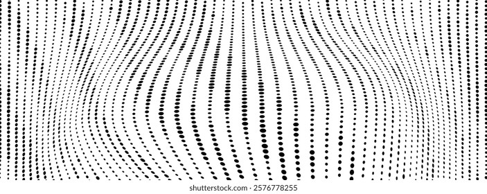 Abstract halftone wave dotted background. Futuristic twisted grunge pattern, dot, circles.  Vector modern optical pop art texture for posters, business cards, cover, labels mock-up, stickers layout.