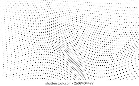 Abstract halftone wave dotted background. Futuristic twisted grunge pattern, dot, circles.  Vector modern optical pop art texture for posters, business cards, cover, labels mock-up, stickers layout