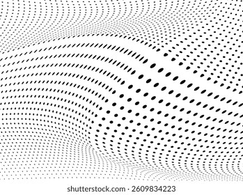 Abstract halftone wave dotted background - futuristic twisted grunge pattern with dot circles