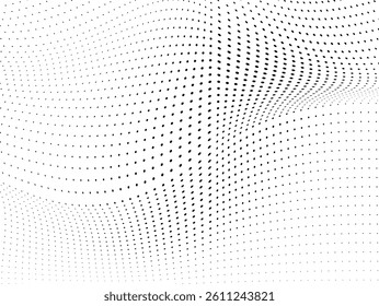 Abstract halftone wave dotted background. Futuristic twisted grunge pattern, dot, circles.  Vector modern optical pop art texture for posters, business cards, cover, labels mock-up, stickers layout