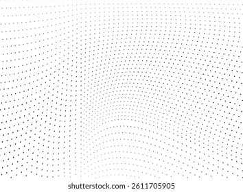 Abstract halftone wave dotted background. Futuristic twisted grunge pattern, dot, circles.  Vector modern optical pop art texture for posters, business cards, cover, labels mock-up, stickers layout