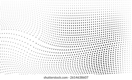Abstract halftone wave dotted background. Futuristic twisted grunge pattern, dot, circles.  Vector modern optical pop art texture for posters, business cards, cover, labels mock-up, stickers layout