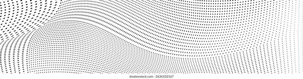 Abstract halftone wave dotted background. Futuristic twisted grunge pattern, dot, circles.  Vector modern optical pop art texture for posters, business cards, cover, labels mock-up, stickers layout
