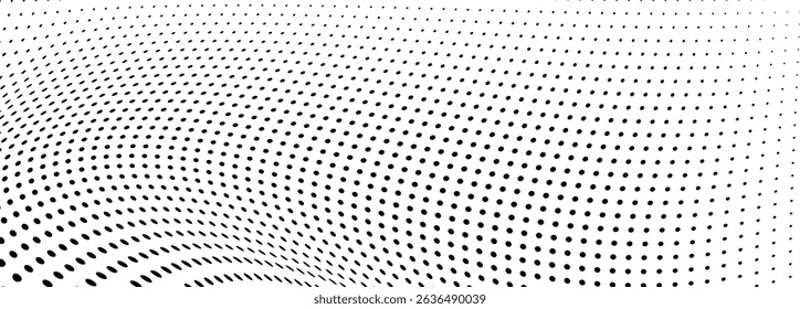 Abstract halftone wave dotted background. Futuristic twisted grunge pattern, dot, circles.  Vector modern optical pop art texture for posters, business cards, cover, labels mock-up, stickers layout