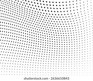 Abstractas fondo punteado de onda de medio tono. Patrón de grunge retorcido futurista, punto, círculos.  Vector de textura de arte pop óptico moderno para carteles, tarjetas de visita, cubierta, maqueta de etiquetas, diseño de pegatinas