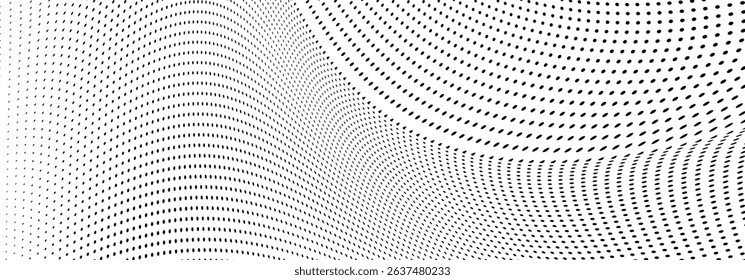 Abstract halftone wave dotted background. Futuristic twisted grunge pattern, dot, circles.  Vector modern optical pop art texture for posters, business cards, cover, labels mock-up, stickers layout