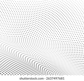 Abstract halftone wave dotted background. Futuristic twisted grunge pattern, dot, circles.  Vector modern optical pop art texture for posters, business cards, cover, labels mock-up, stickers layout