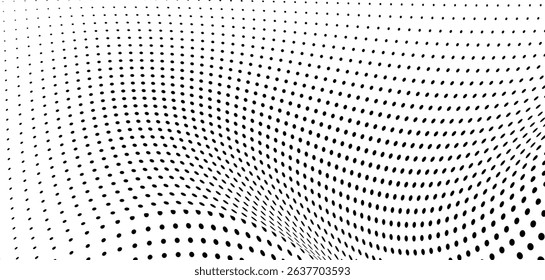 Abstract halftone wave dotted background. Futuristic twisted grunge pattern, dot, circles.  Vector modern optical pop art texture for posters, business cards, cover, labels mock-up, stickers layout