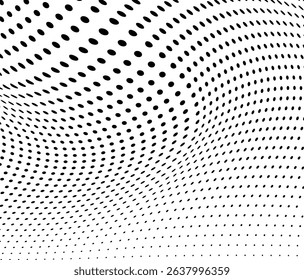 Abstract halftone wave dotted background. Futuristic twisted grunge pattern, dot, circles.  Vector modern optical pop art texture for posters, business cards, cover, labels mock-up, stickers layout