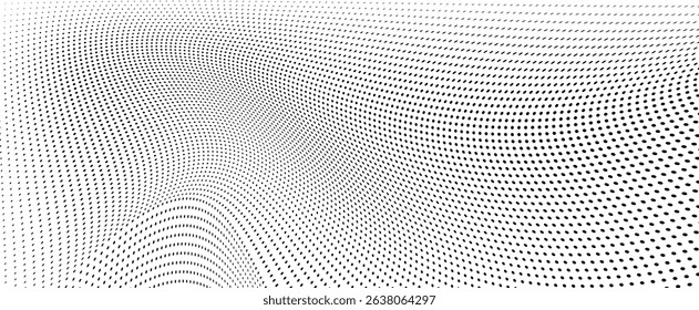 Abstract halftone wave dotted background. Futuristic twisted grunge pattern, dot, circles.  Vector modern optical pop art texture for posters, business cards, cover, labels mock-up, stickers layout