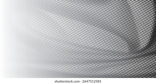 Plano de fundo pontilhado de onda de meio-tom abstrato. Padrão de grunge retorcido futurista, ponto, círculos. Vetor moderno