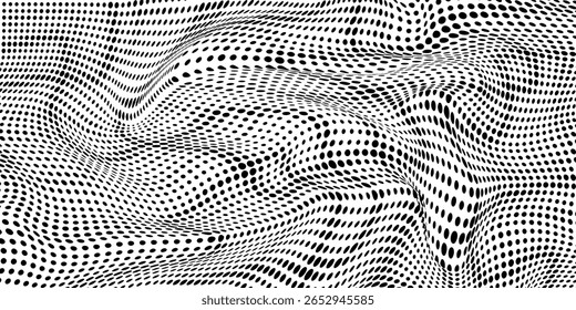 Abstract halftone wave dotted background. Halftone grunge pattern with square. Vector halftone modern pop art twisted texture for poster, business card, postcard, art label layout, sticker. modern
