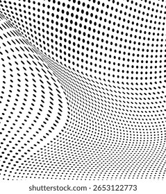 Abstract halftone wave dotted background. Halftone twisted grunge pattern, dot, circle.  Vector modern optical halftone pop art texture for poster, business card, cover, label mock-up, sticker layout