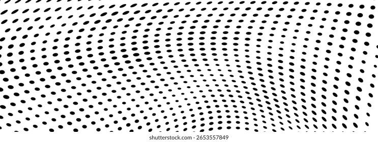 Abstract halftone wave dotted background. Halftone twisted grunge pattern, dot, circle.  Vector modern optical halftone pop art texture for poster, business card, cover, label mock-up, sticker layout