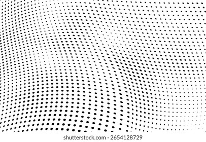 Abstractas fondo punteado de onda de medio tono. Patrón de grunge retorcido semitono, punto, círculo.  Textura óptica moderna del arte pop del semitono del Vector para el cartel, tarjeta de visita, cubierta, maqueta de la etiqueta, diseño de la etiqueta