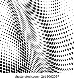 Abstractas fondo punteado de onda de medio tono. Patrón de grunge retorcido semitono, punto, círculo.  Textura óptica moderna del arte pop del semitono del Vector para el cartel, tarjeta de visita, cubierta, maqueta de la etiqueta, diseño de la etiqueta
