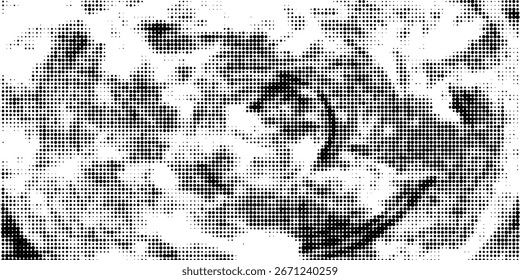 Abstract halftone wave dotted background. Halftone  grunge pattern with square.  Vector halftone modern pop art twisted texture for poster, cover, business card, postcard, art label layout, sticker.
