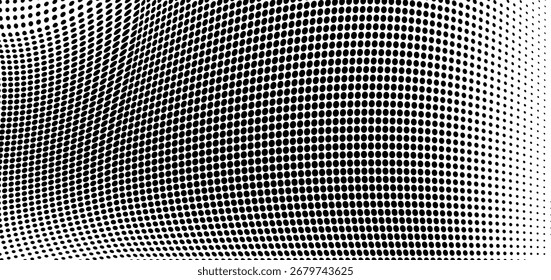 Abstrakte Halbtonwelle, gepunkteter Hintergrund. Halbton-Grunge-Muster mit Quadrat.  Vektor Halbton moderne Pop Art verdrehte Textur für Poster, Cover, Visitenkarte, Postkarte, Art Label Layout, Aufkleber.