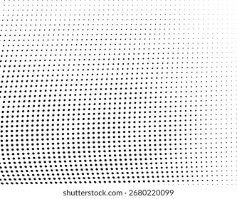 Abstract halftone wave dotted background. Halftone  grunge pattern with square.  Vector halftone modern pop art twisted texture for poster, cover, business card, postcard, art label layout, sticker.