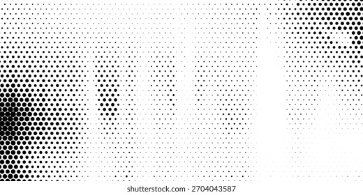 Abstractas fondo punteado de onda de medio tono. Patrón de grunge retorcido futurista, punto, círculos

