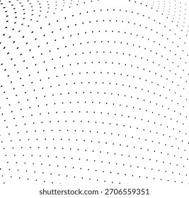 Abstractas fondo punteado de onda de medio tono. Patrón de grunge retorcido futurista, punto, círculos. Vector de textura de arte pop óptico moderno para carteles, tarjetas de visita, cubierta, maqueta de etiquetas, diseño de pegatinas	