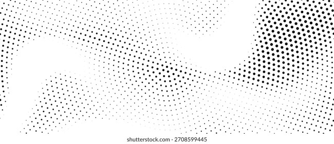 Abstractas fondo punteado de onda de medio tono. Patrón de grunge retorcido futurista, punto, círculos