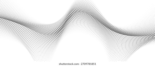 Plano de fundo pontilhado de onda de meio-tom abstrato. Padrão de grunge retorcido futurista, ponto, círculos. Vetor moderno óptico pop art textura para cartazes, cartões de visita, capa, ilustração	