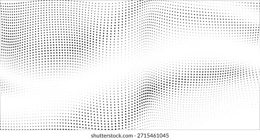 Abstrakte Halbtonwelle, gepunkteter Hintergrund. Futuristisches verdrehtes Grunge-Muster, Punkt, Kreise. Vektormoderne optische Pop Art Textur für Poster, Visitenkarten, Cover, Labels mock-up, Aufkleber Layout